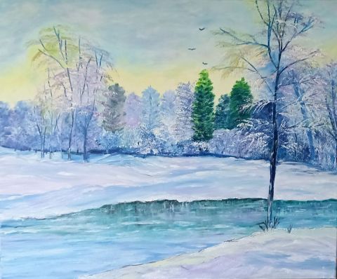 Peinture : PAYSAGE D HIVER - LUCIE2 Peinture : PAYSAGE D HIVER - LUCIE2