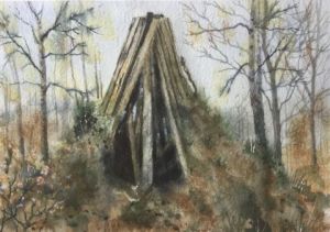 Peinture de Philippe DEMARS: Cabane de bûcherons dans les bois de Sugny