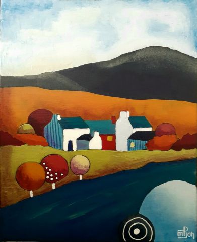 L'artiste Marie-Pierre JAN - Village au bord de la rivière L'artiste Marie-Pierre JAN - Village au bord de la rivière