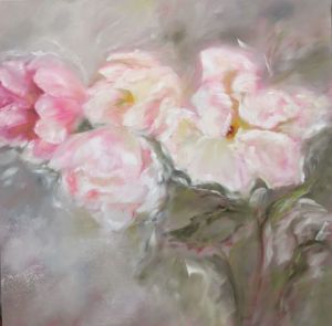 Peinture de MARTINE GREGOIRE: Pivoines roses et blanches 