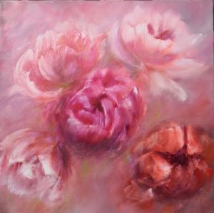 Peinture de MARTINE GREGOIRE: Pivoines rouges et roses