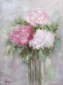 Peinture de MARTINE GREGOIRE: Hortensias roses et blancs