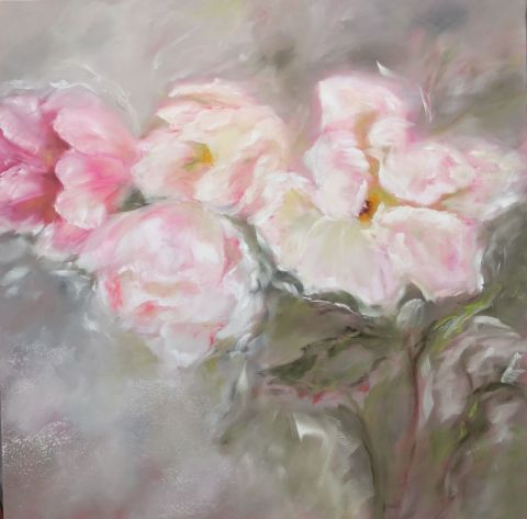 L'artiste MARTINE GREGOIRE - Pivoines roses et blanches 