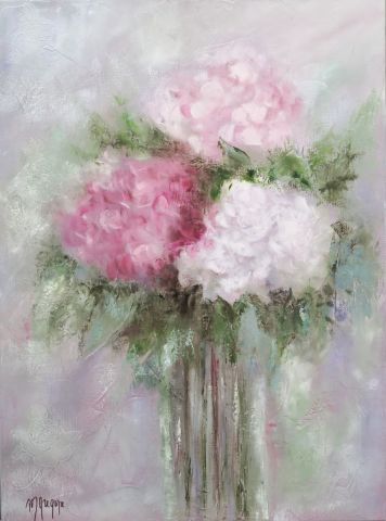 L'artiste MARTINE GREGOIRE - Hortensias roses et blancs