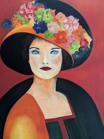 La dame au chapeau fleuri  - Peinture - Marie  BECQUET