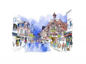 Peinture de denis moulin: Rue des belges a Villers sur Mer