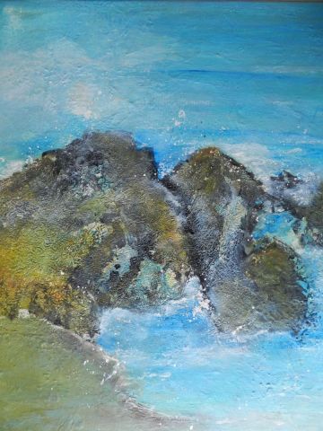 La mer se déchaine sur les rochers - Peinture - Jarymo