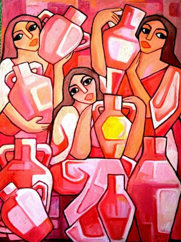 Des femmes et des jarres  - Peinture - Ahmed Salah BARA