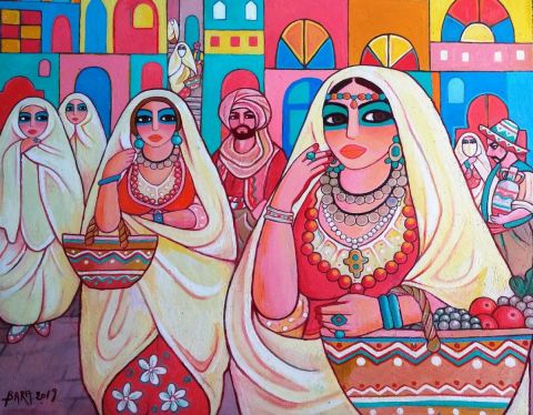 Belles femmes dans la rue  - Peinture - Ahmed Salah BARA
