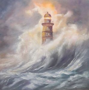 Peinture de MARTINE GREGOIRE: Tempête sur le phare