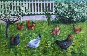 Peinture de Pascale HARNISCH: Basse-cour au printemps