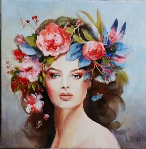 Jeune fille en fleurs - Peinture - EBOREL