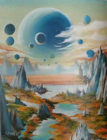 Paysage lunaire bleu - Peinture - EBOREL