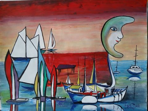 Le piano dans la mer  - Peinture - EBOREL