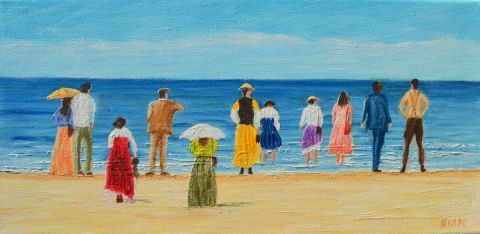 sur la plage soulac 1900 - Peinture - christian riado