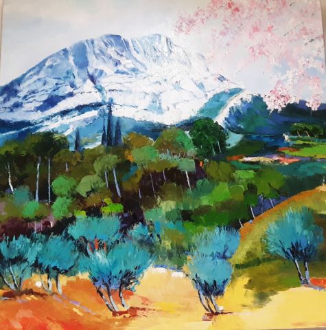 Sainte Victoire et l’amandier - Peinture - Veronique LANCIEN