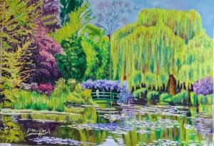 Peinture de alain dervillez: LE JARDIN DE MONET toile huile 70x50