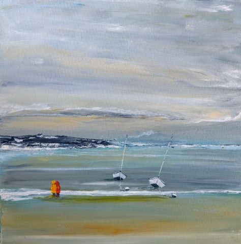 promenade sr la plage - Peinture - PLUME NATHALIE MAISONNEUVE