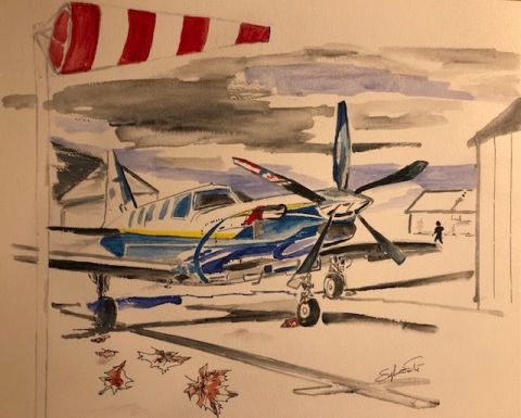 Un avion au parking - Peinture - COMETE