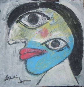 Peinture de abdou Haimer: Femme oiseau paradis