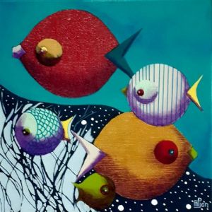 Peinture de Marie-Pierre JAN: Famille Poisson 2