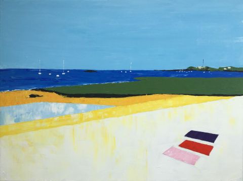 la plage du Roaliguen, 3 serviettes - Peinture - valerie jouve la plage du Roaliguen, 3 serviettes - Peinture - valerie jouve