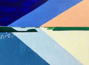 Peinture de valerie jouve: île aux moines, reflets sur le golfe du morbihan