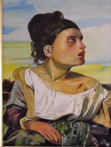 Peinture de jean gahinet: orpheline au cimetière 