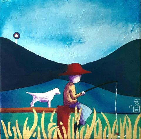 Le petit pêcheur - Peinture - Marie-Pierre JAN Le petit pêcheur - Peinture - Marie-Pierre JAN