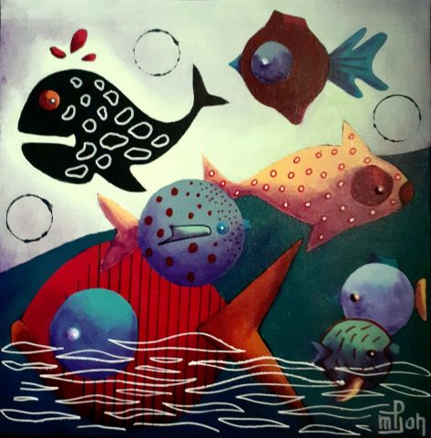 Famille Poisson 3 - Peinture - Marie-Pierre JAN Famille Poisson 3 - Peinture - Marie-Pierre JAN