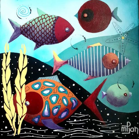Famille Poisson 4 - Peinture - Marie-Pierre JAN Famille Poisson 4 - Peinture - Marie-Pierre JAN