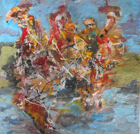 La traversée  à gué - Peinture - BOURGEOIS