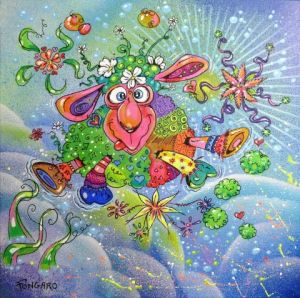 Peinture de Virginie Fongaro: Bouclettes et béatitude