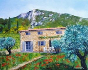 Peinture de Pascale HARNISCH: Blottie dans les fleurs