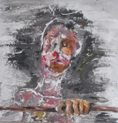 Un clown à la rambarde - Peinture - BOURGEOIS