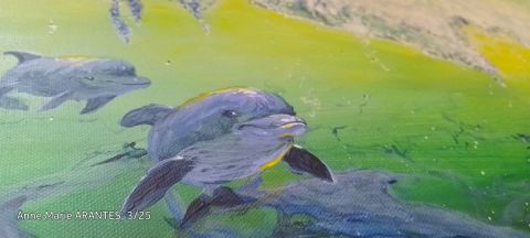 Nager avec les dauphins  - Peinture - Art'Ami
