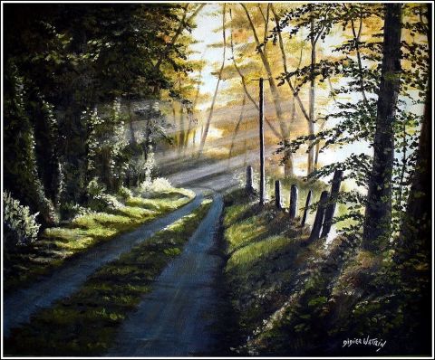 lever du soleil sur la campagne - Peinture - watrin91