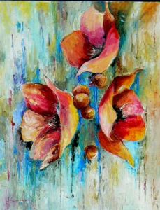 Peinture de Jean Jourdan: Trois  fleurs rouges