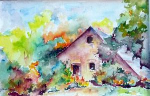 Peinture de Jean Jourdan: la maison dans la forêt