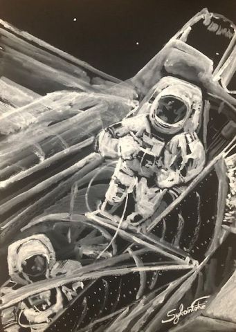 STEP BY STEP ON THE MOON - Peinture - COMETE