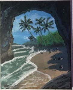 Peinture de Herve: Paradis Caché en Bord de Mer