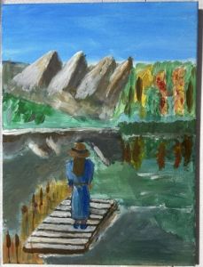 Peinture de Herve: Reflets au Bord du Lac de Montagne