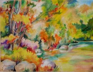 Peinture de Jean Jourdan: Au bord de la rivière