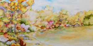 Peinture de Jean Jourdan: couleurs sur le lac