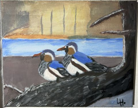 Couple sur la Souche - Peinture - Herve Couple sur la Souche - Peinture - Herve