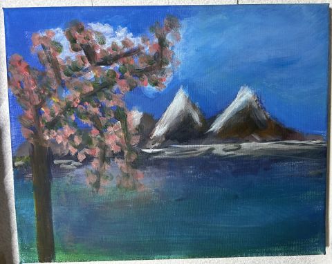 Cerisier en Fleurs et Pics Glacés - Peinture - Herve Cerisier en Fleurs et Pics Glacés - Peinture - Herve