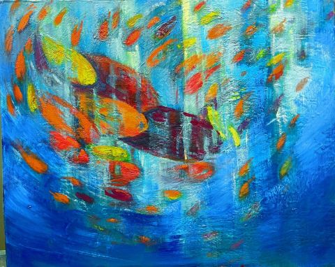 LES POISSONS QUI TOURNENT - Peinture - Charles TAPIERO