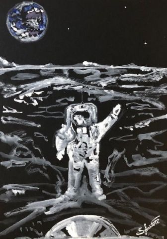 STEP BY STEP ON THE MOON - Peinture - COMETE