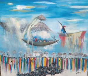 Peinture de Dieudonne: Fête des retrouvailles au village 