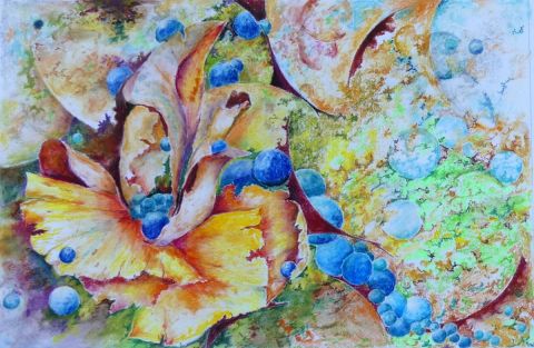 Peinture : fleur aux bulles bleues - Jean Jourdan Peinture : fleur aux bulles bleues - Jean Jourdan